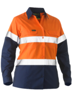 Women’s taped two tone hi vis recycled drill shirt BL6996T Logo